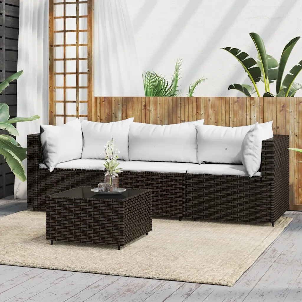 Set Mobili da Giardino 4 pz con Cuscini in Polyrattan Marrone CFW7012005