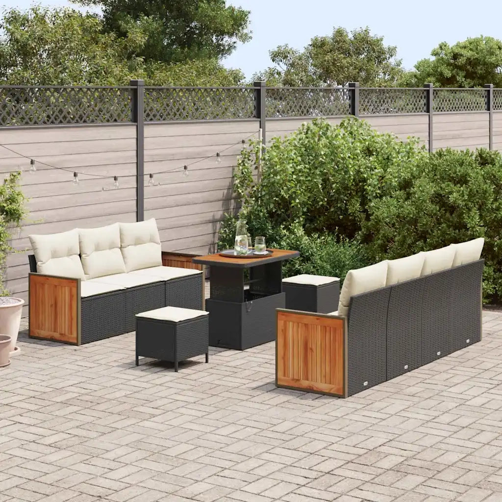 Set Divano da Giardino con cuscino 10 pcs Nero e Crema