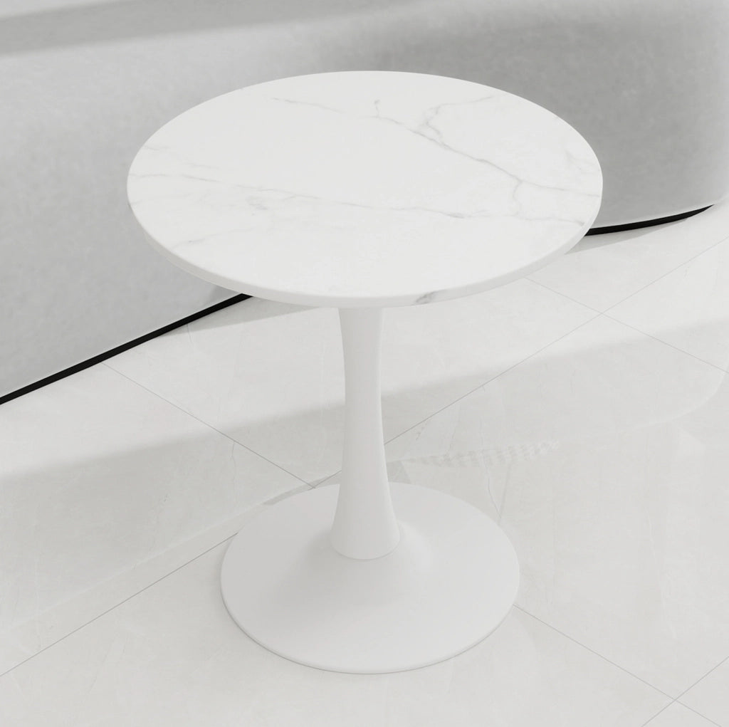 Tavolino rotondo moderno in marmo artificiale bianco
