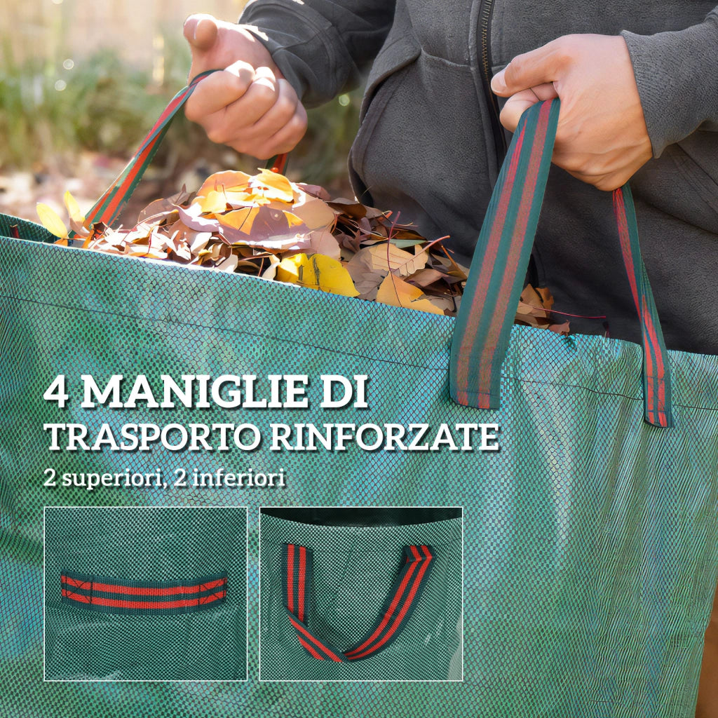 Set 3 Sacchi per Rifiuti da Giardino da 300 L con Manici, Richiudibili e Riutilizzabili, ?67x84 cm, Verde