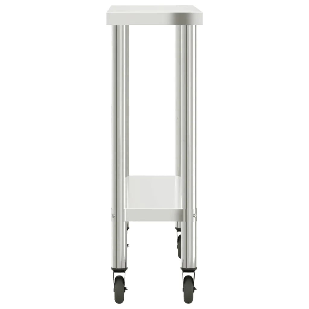Tavolo da lavoro professionale da cucina con ruote 110 x 30 x 85 cm acciaio inox 02_0045413