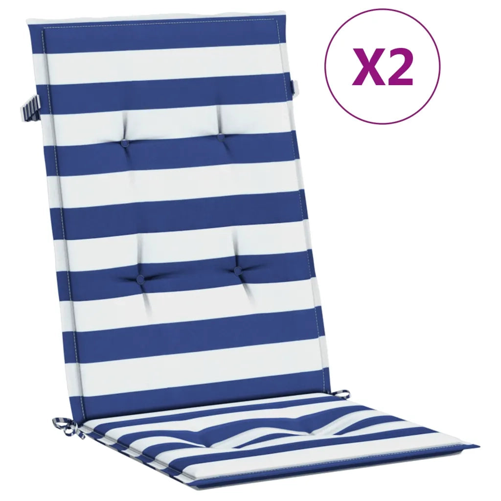 Cuscini Sedia Schienale Alto 2 pz Strisce Bianche e Blu Tessuto 361253