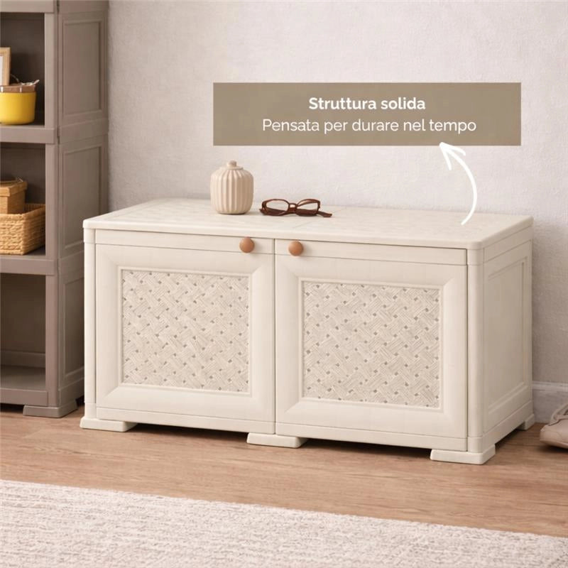 ARMADIO BASSO EFFETTO LEGNO ANGORA 79X43X46 CM CON ANTA TRAFORATA, MOBILE TV E CONTENITORE PER VERANDA E BALCONE COPERTO