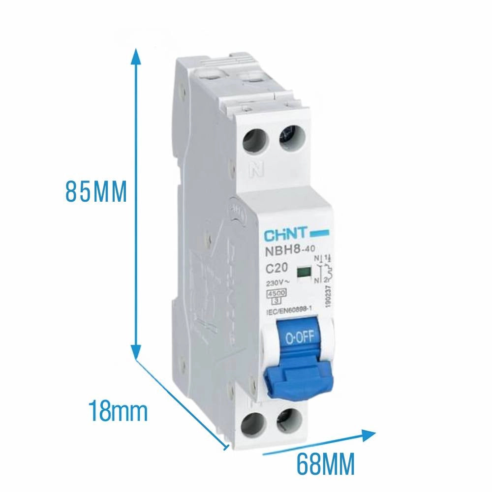 Chint interruttore magnetotermico compatto 1p+n curva c 1 modulo 4,5 ka 230v *** ampere 20 ampere, confezione 1