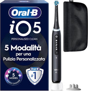 Oral-B iO 5 Spazzolino Elettrico, con 1 Testina di Ricambio, Astuccio, Nero - 1 Testine di Ricambio per Spazzolino Elettrico, Ricaricabile, Custodia da Viaggio, Sensore di Pressione, Pulizia Denti