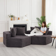 Poltrona modulare esagonale con seduta morbida e 3 cuscini, per relax, in chenille e schiuma con molle, grigio