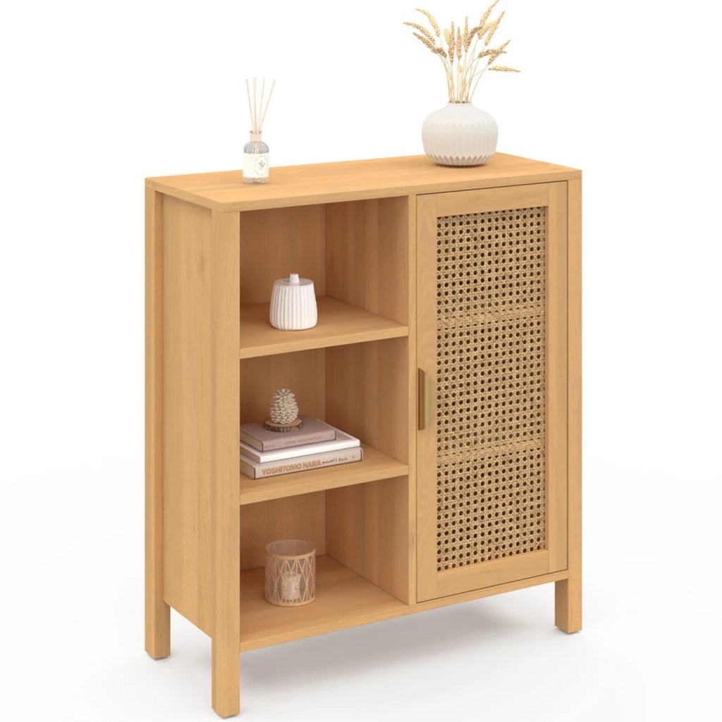 IDMarket - EDHEN Aparador y armario de 3 estantes con caña 70 cm