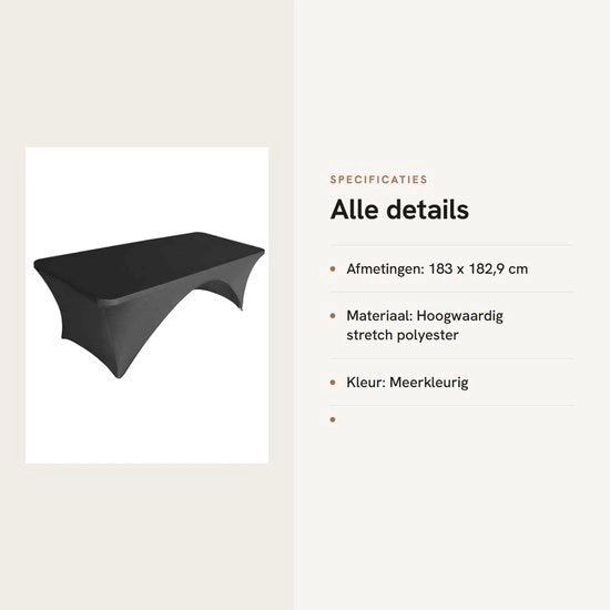 Tavolo con tovaglia stendibile 1,8 m - Tovaglia per tavolo - Tela spandex rettangolare - Protezione per tavolo - Duraturo e riutilizzabile - Aspetto professionale - Asciugamano per tavolo