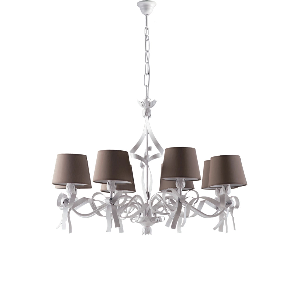 Lampadario Shabby Chic Lucy Bianco Tortora 8 Luci BeLight
