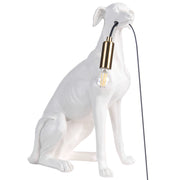 Lampada da tavolo in poliresina bianca, lampada da comodino a tema animale, lampada da lettura a forma di levriero, per soggiorno e camera da letto, stile glamour