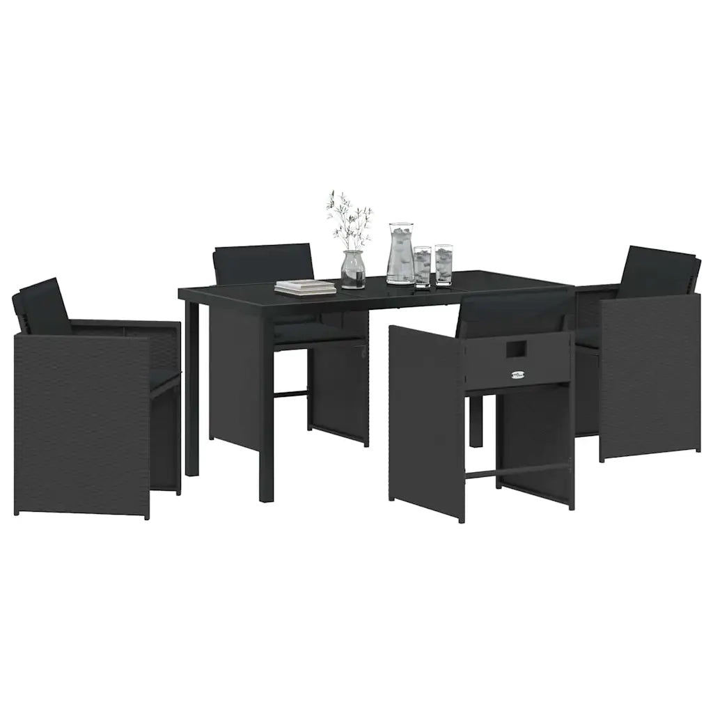 Set da Pranzo per Giardino 5 pcs Nero polyrattan