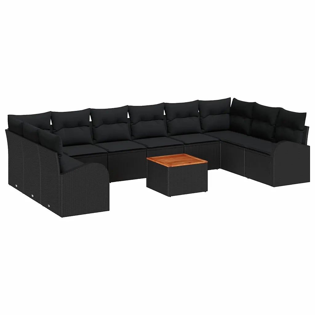 Set Divano da Giardino con cuscino 11 pcs Nero polyrattan 3347632