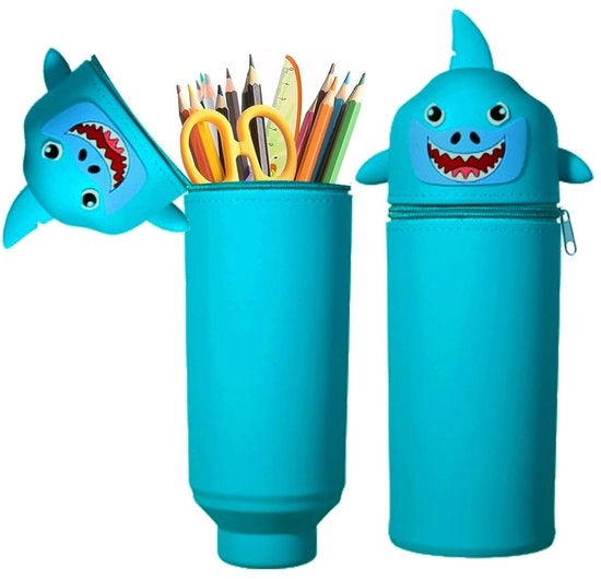 Etui in Silicone con Disegno di Squalo, Scelta tra 18 Modelli, Borsa 2-in-1 in Silicone morbida, Etui per Ragazzi e Ragazze, 18,5 cm di Altezza, con Cerniera e Espandibile