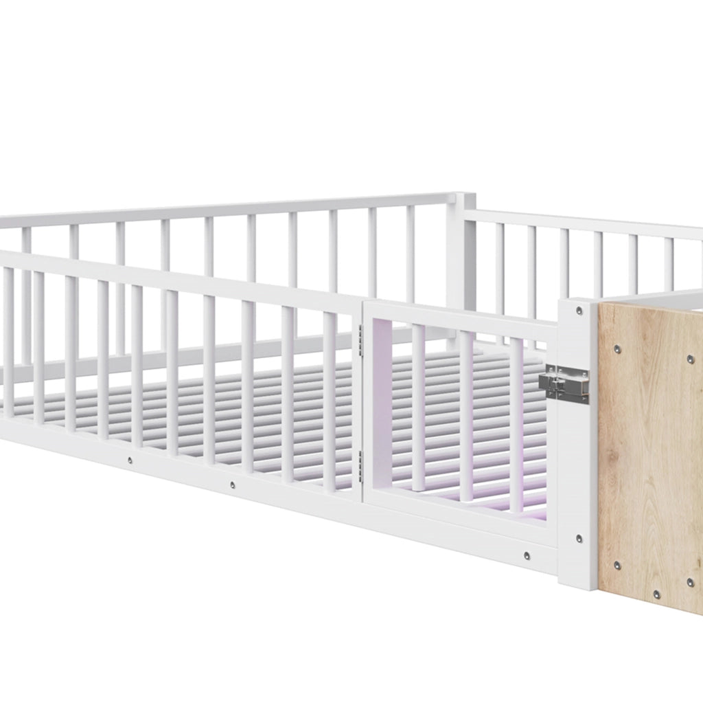 Letto in metallo 140x200 cm con vano aperto, luce LED e sponda di protezione
