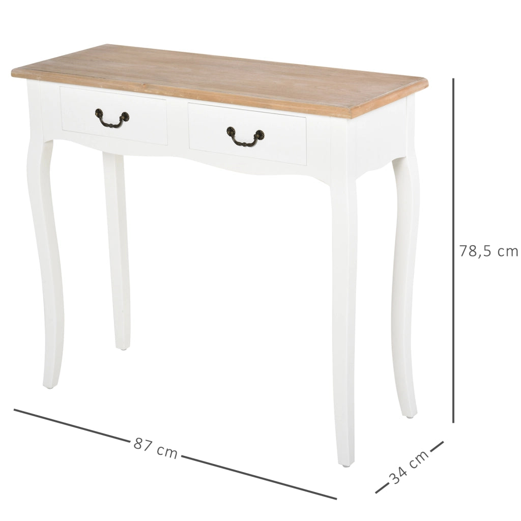 Tavolino con 2 cassetti design retr¨° ¨C zephmum ¨C bianco 87x34x78,5 cm