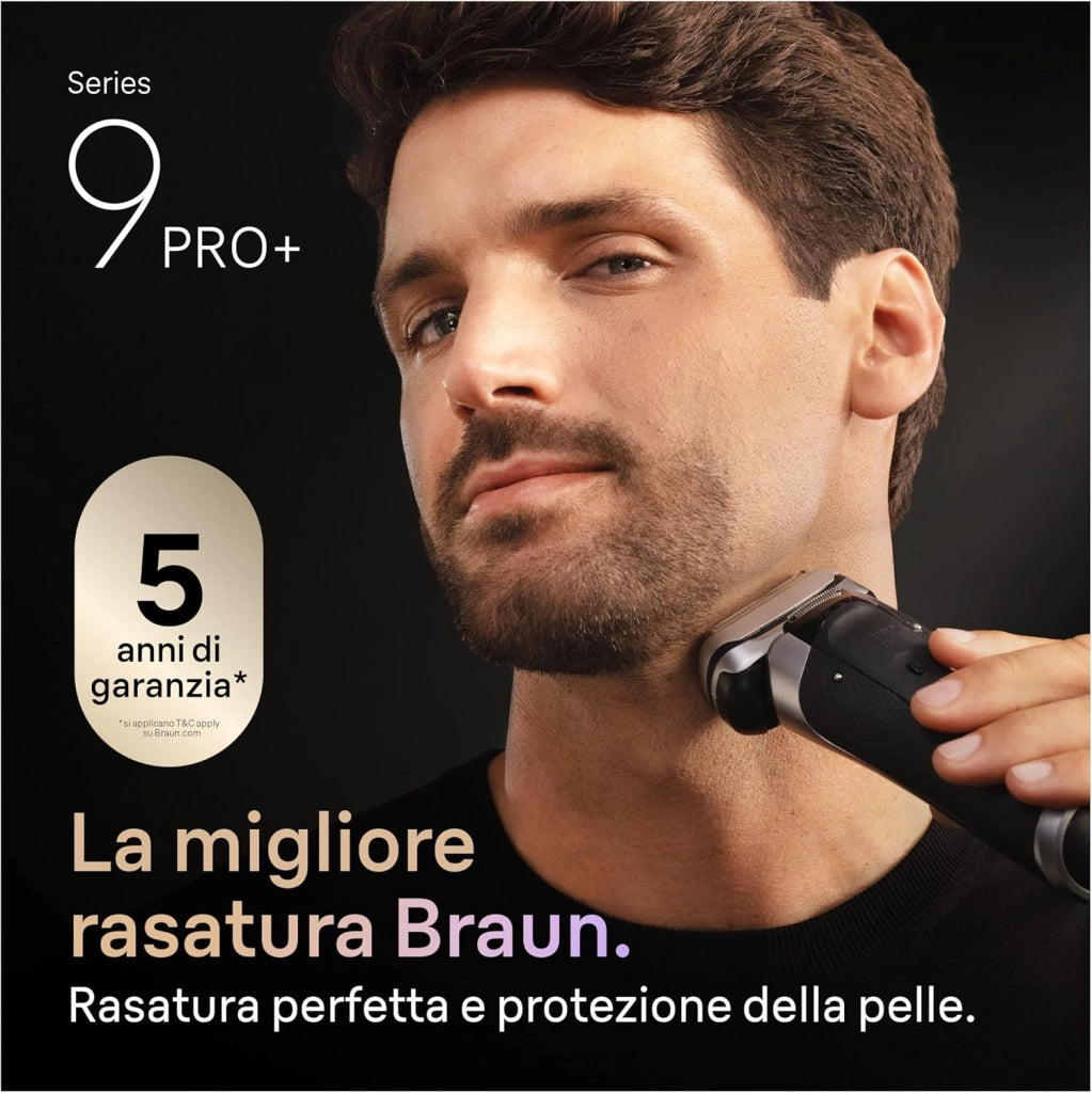 Braun Serie 9 Pro + Rasoio Elettrico Barba, Wet&Dry, 5+1 Lame di Precisione Ultra Sottili, Regolabarba Uomo, Rasoio Barba, 60 Min Utilizzo, Powercase, Base di Ricarica, Regolabarba Braun 9625s Grafite