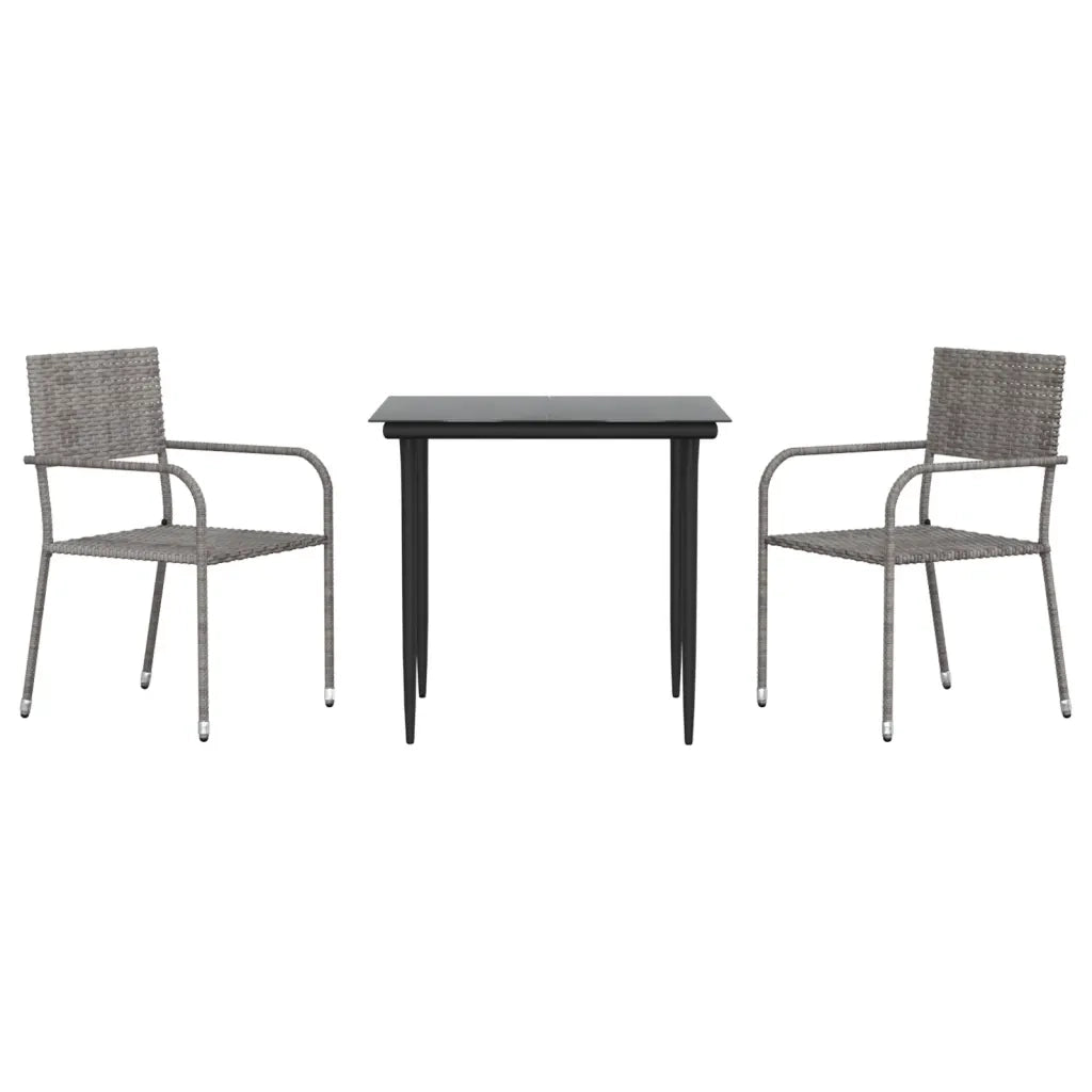 Set da Pranzo da Giardino 3 pz | Set Salotto da Giardino Nero Grigio Polyrattan e Acciaio