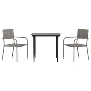 Set da Pranzo da Giardino 3 pz | Set Salotto da Giardino Nero Grigio Polyrattan e Acciaio