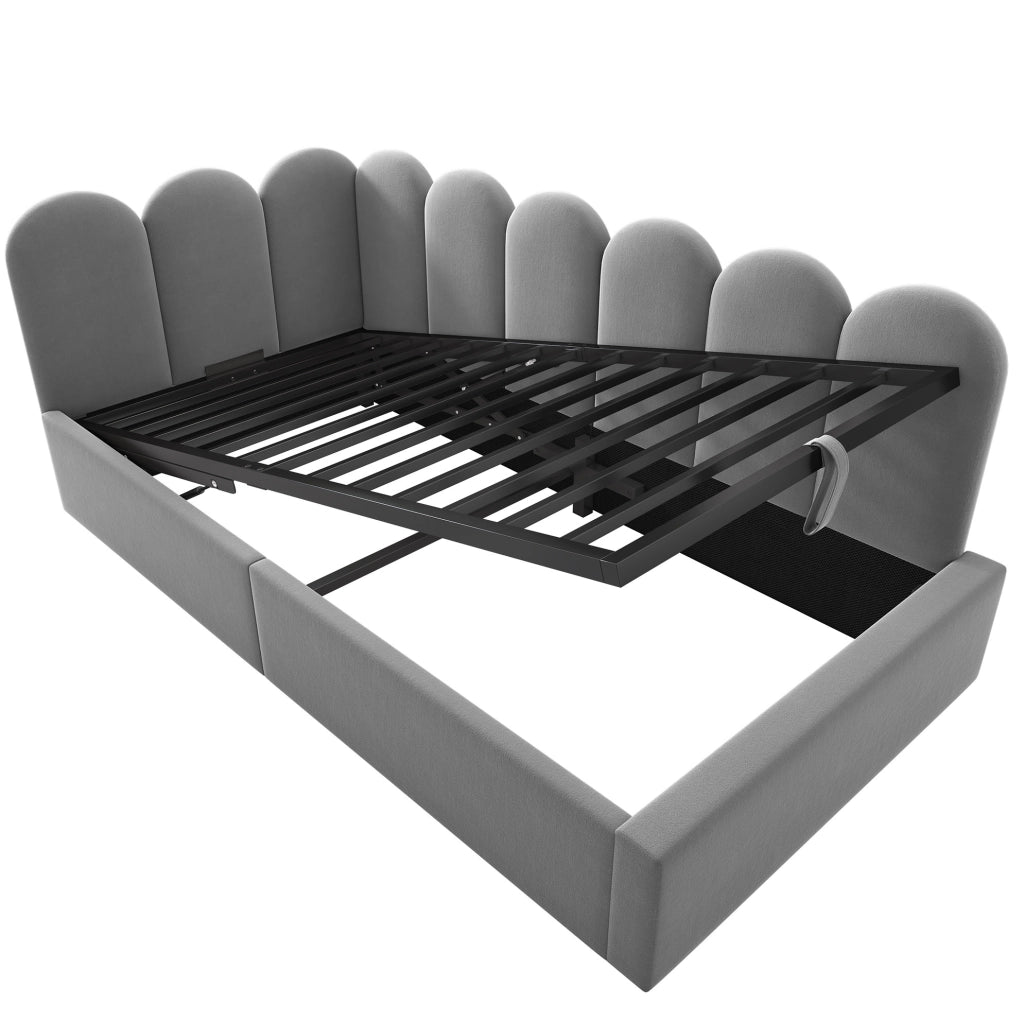 Letto a giorno 90x200 cm con contenitore idraulico; velluto grigio