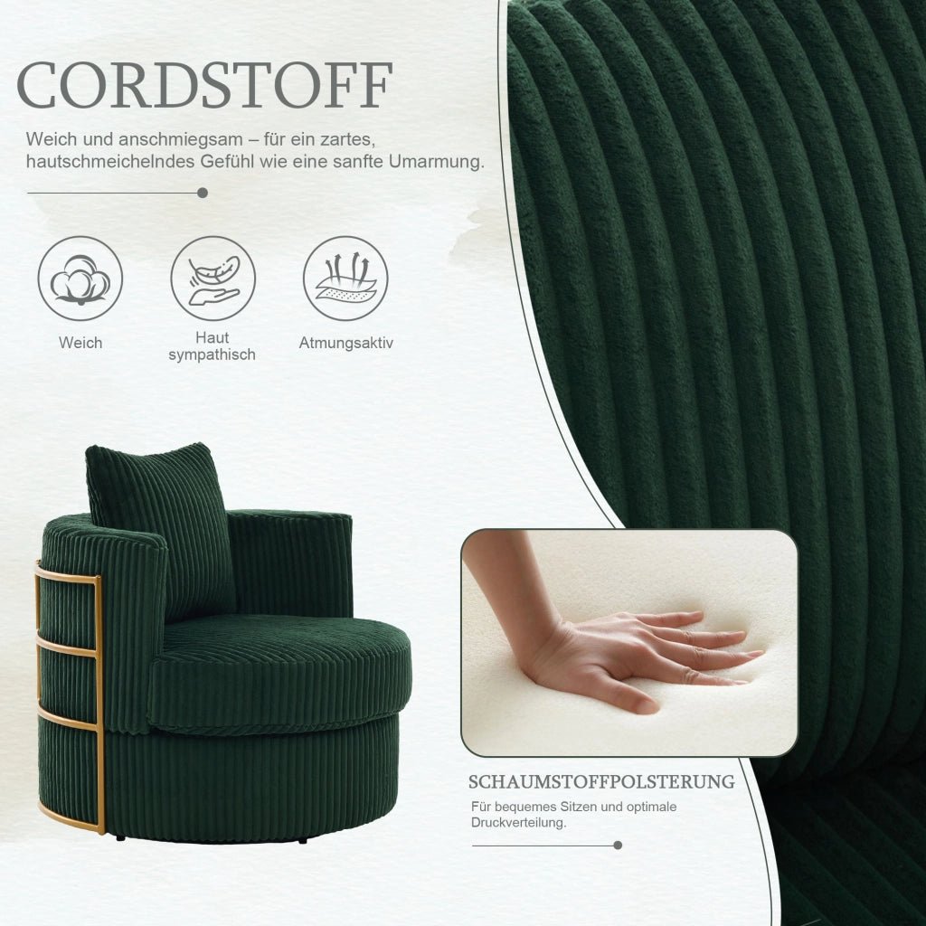 POLTRONA Girevole 360° in Corda 76x79x78 cm Verde Smeraldo