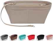 Organizzatore di tasca a mano per signore (medium, beige) con molteplici tasche e organizzatore per portafoglio.