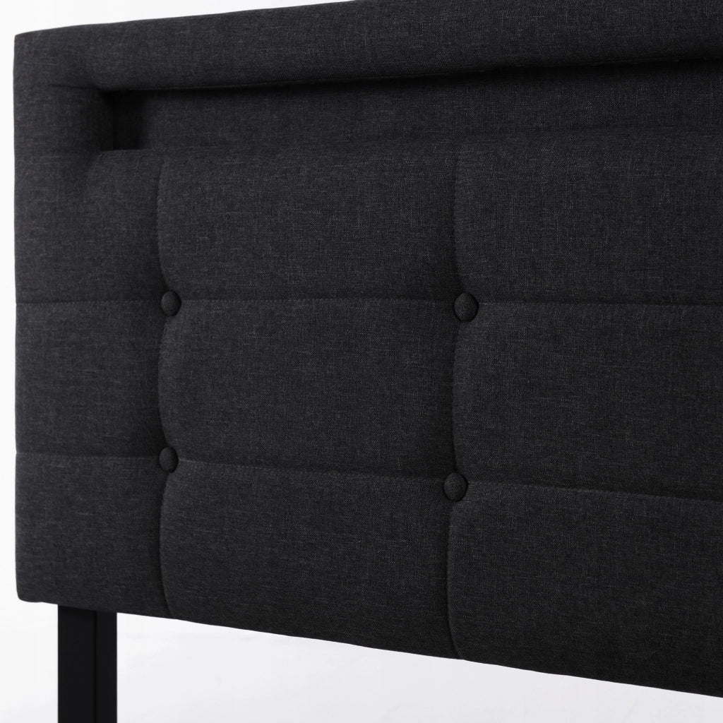 Letto singolo 90x200 - Xylo - LED, 2 cassetti, testiera regolabile, nero, con materasso