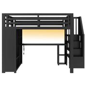 Letto a Soppalco 160x200 cm; Letto Matrimoniale - Scrivania; LED e Armadio in Metallo