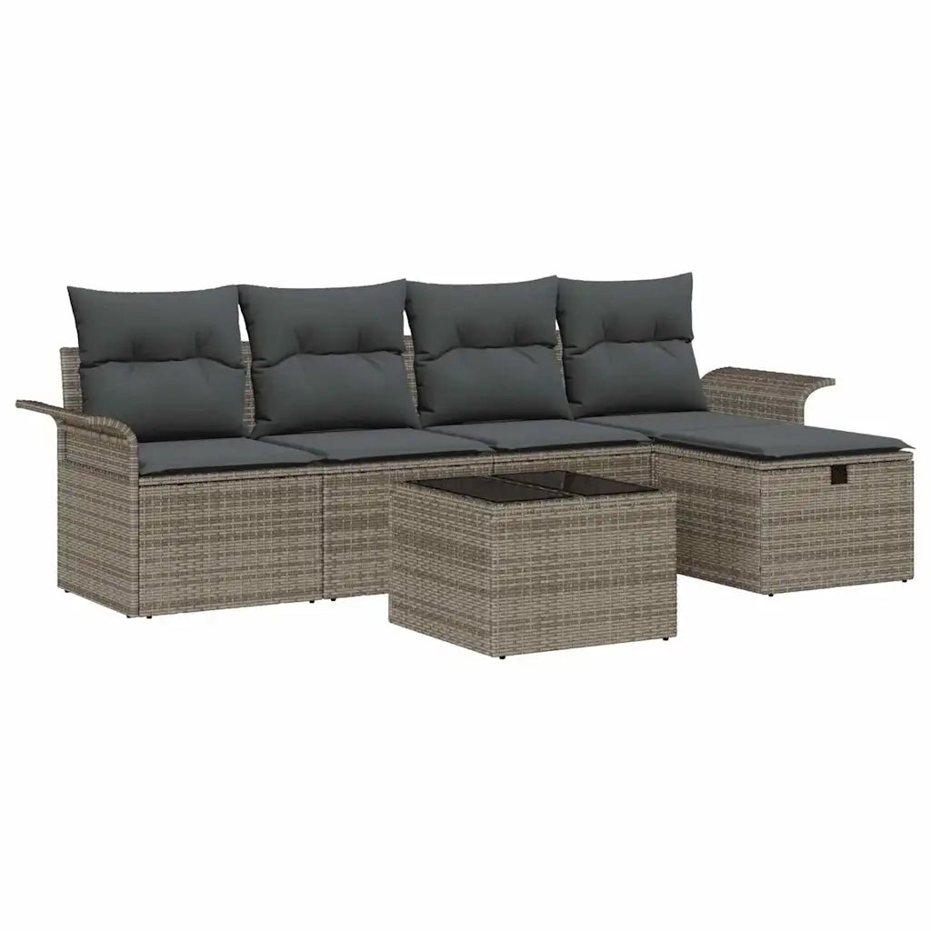 Set Divano da Giardino con cuscino 6 pcs Grigio Poly Rattan