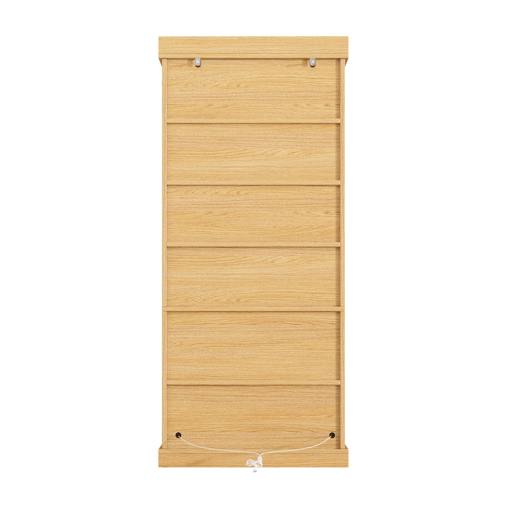 Armadio alto con LED; 2 sistemi antiribaltamento e ripiani - per soggiorno - 80x40x180 cm - in MDF e vetro - legno naturale