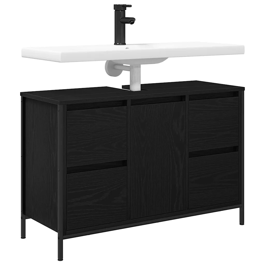 Mobile Lavabo con Cassetti Rovere Nero 90x34,5x60 cm 861887