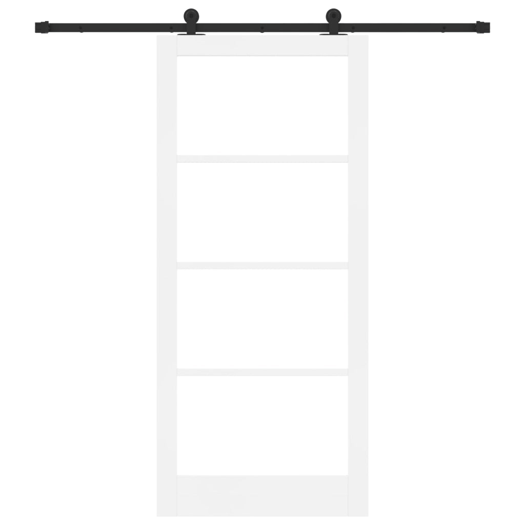 Porta Scorrevole con Set di Accessori 'ORKDAL'Legno Massello Bianco & Vetro