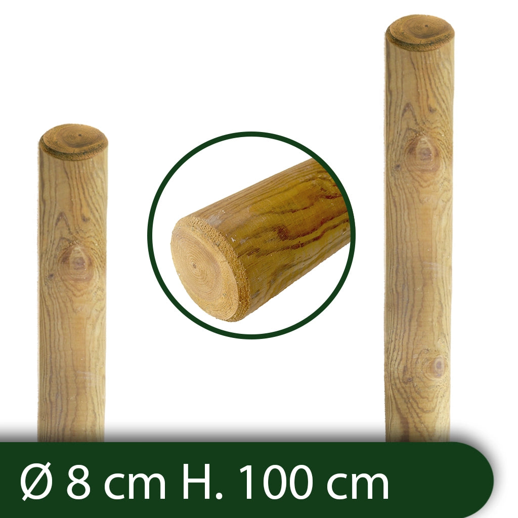 1pz pali tondi in legno senza punta trattati impregnati per recinto ø 8x100 h cod:ferx.reti.65.1.stock.s