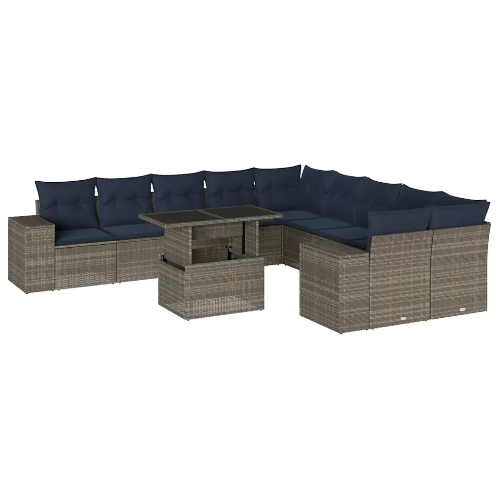 Set Divani da Giardino 11 pz con Cuscini Grigio in Polyrattan 3269431