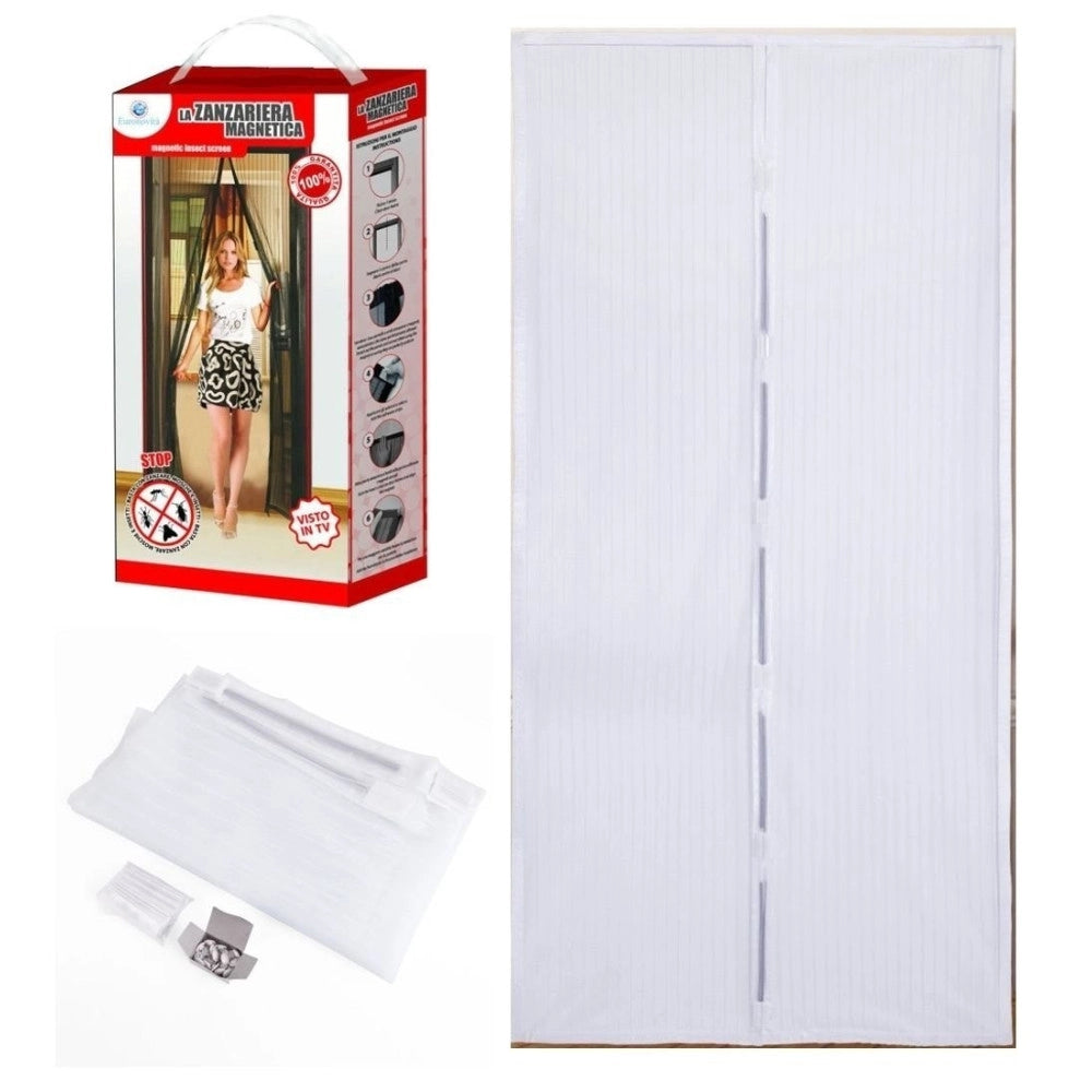Trade Shop - Tenda Zanzariera Magnetica Per Porte 140 X 240 Cm Standard Universale Bianca -