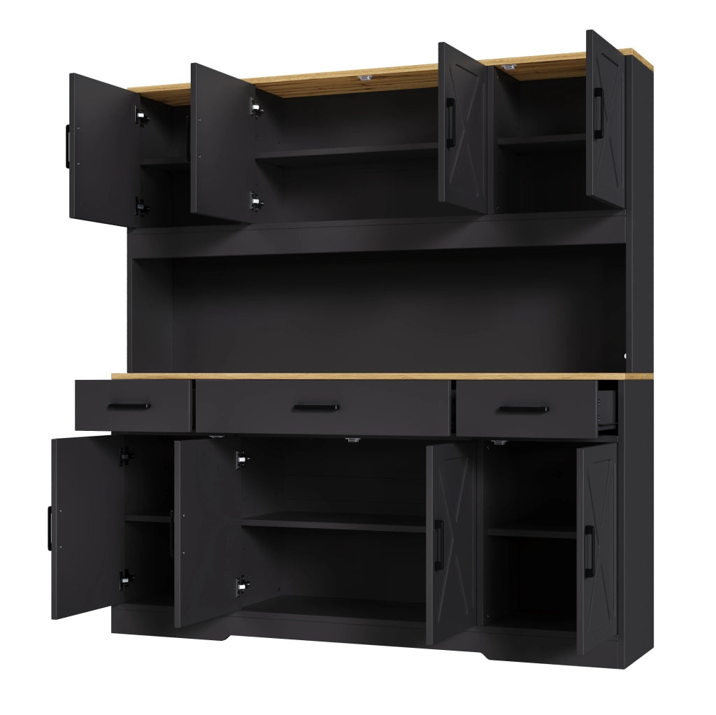 Credenza buffet 150x40x180 cm con LED; 2 prese; USB-A e USB-C; nero in truciolare