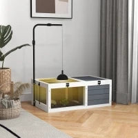Casa per Tartarughe in Legno, 2 Zone con Supporto per Lampada Regolabile, 81 x 48 x 31,5 cm, Grigio