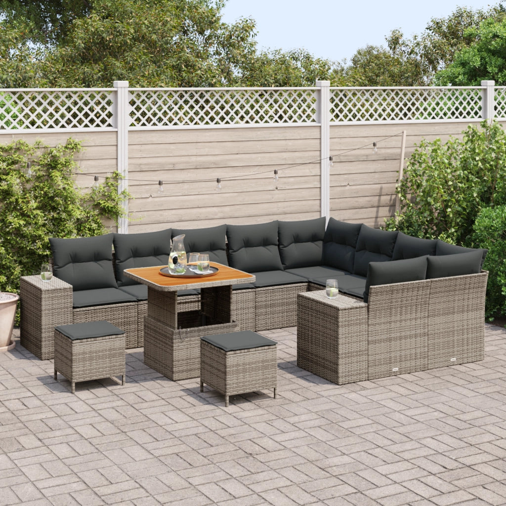 Set di divano da giardino 12 pezzi con cuscini grigi in polyrattan acacia