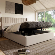 Letto matrimoniale contenitore 180x200 cm con apertura idraulica; lino; beige