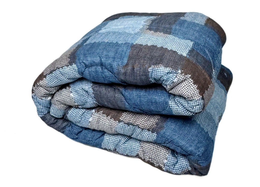 Trapunta Piumone Invernale Imbottita 300gr Microfibra Diadema Quadri - Piazza E Mezza - D6 Blu