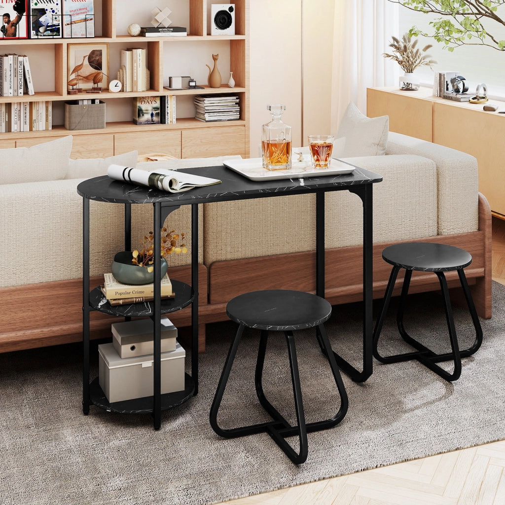 Tavolo e sedie-Set pranzo industriale 3 pz tavolo cucina legno 2 sgabelli ripiani portaoggetti-Set salvaspazio appartamenti cucina soggiorno mobili