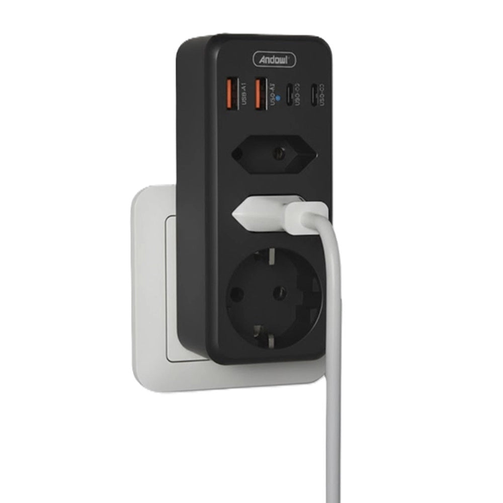 Trade Shop - Multipresa Da Parete Multipla 7in1 Con 4 Usb 1 Schuko 2 Spine Eu 3500w Salvaspazio Q-cz3500 -