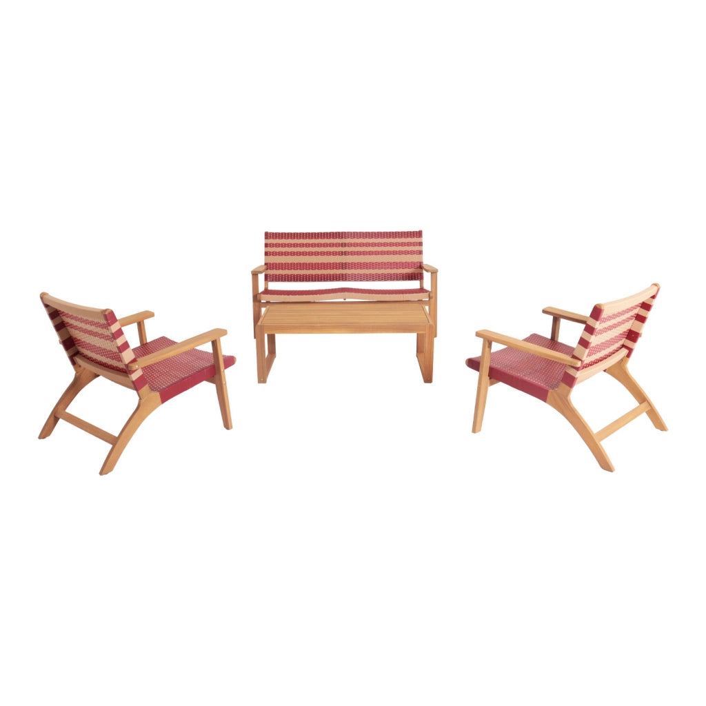Salotto da giardino in legno di acacia e resina, 4 posti, teak
