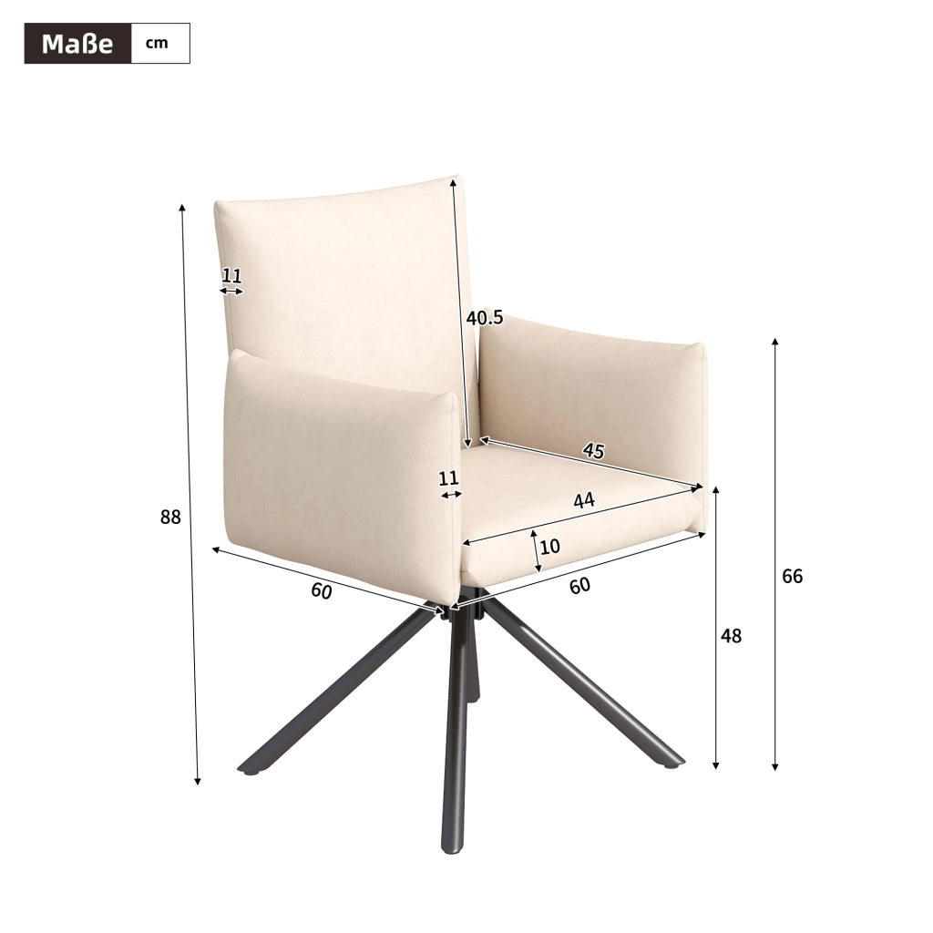 Sedie da pranzo girevoli a 360°, 4 pezzi in velluto beige con braccioli, schienale ergonomico e struttura stabile