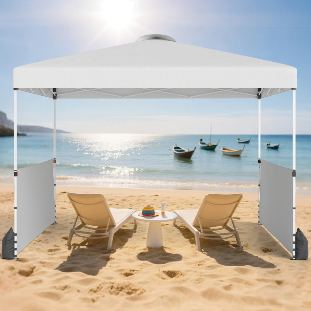 Tenda a baldacchino con 2 pareti laterali, Riparo pieghevole portatile per esterno Bianco-Tende parasole