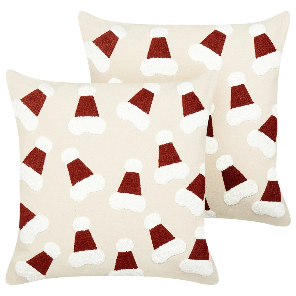 Set di 2 cuscini decorativi in tessuto di cotone beige con motivo natalizio 45 x 45 cm Accessorio decorativo