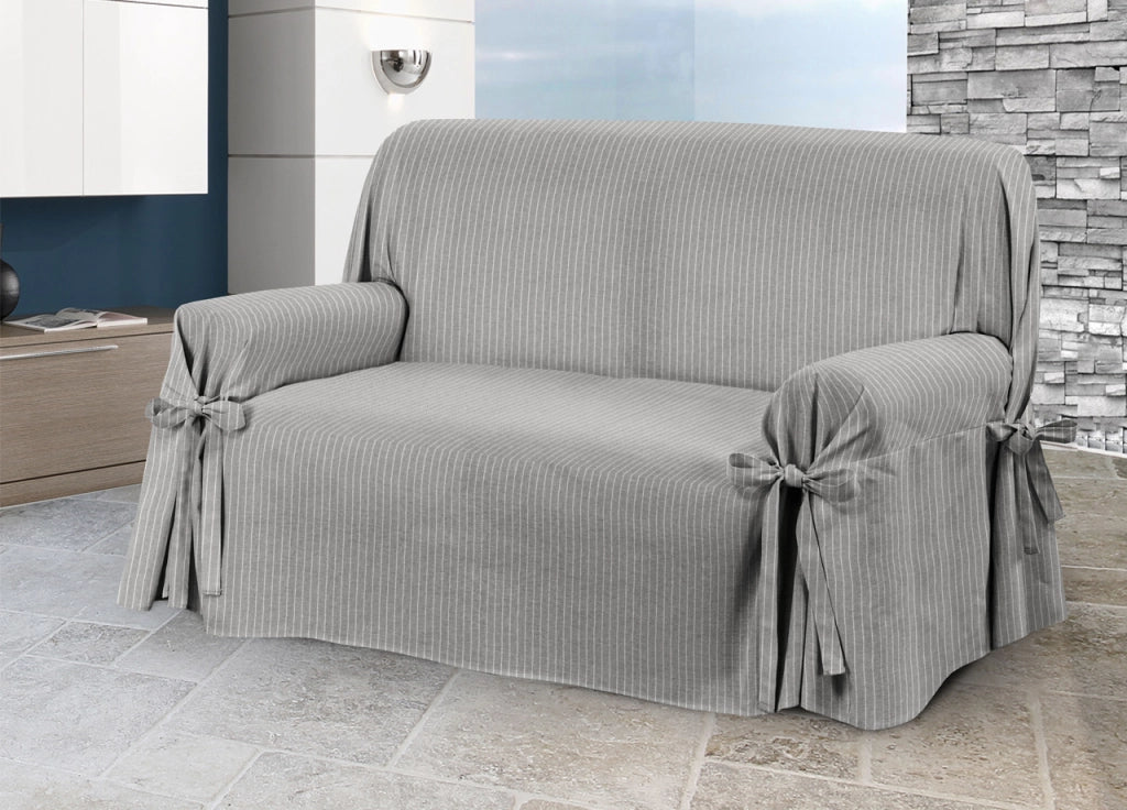 Copridivano Fodera Telo Protezione Divano Con Laccetti Fiocco Disegno Lord - 3 Posti - Grigio