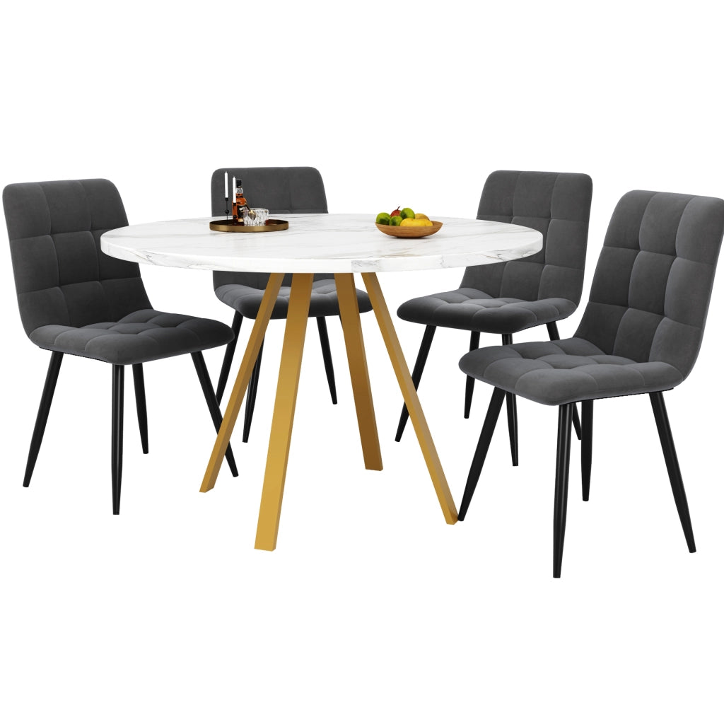 Set tavolo da pranzo rotondo bianco e oro con 4 sedie