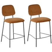Set di sedie da pranzo moderne da bar in tessuto marrone dorato Struttura in ferro nero Seduta ad altezza banco Design moderno