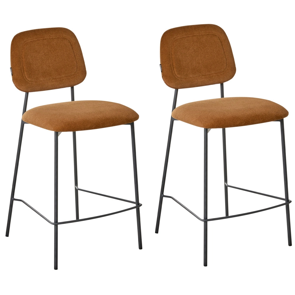 Set di sedie da pranzo moderne da bar in tessuto marrone dorato Struttura in ferro nero Seduta ad altezza banco Design moderno