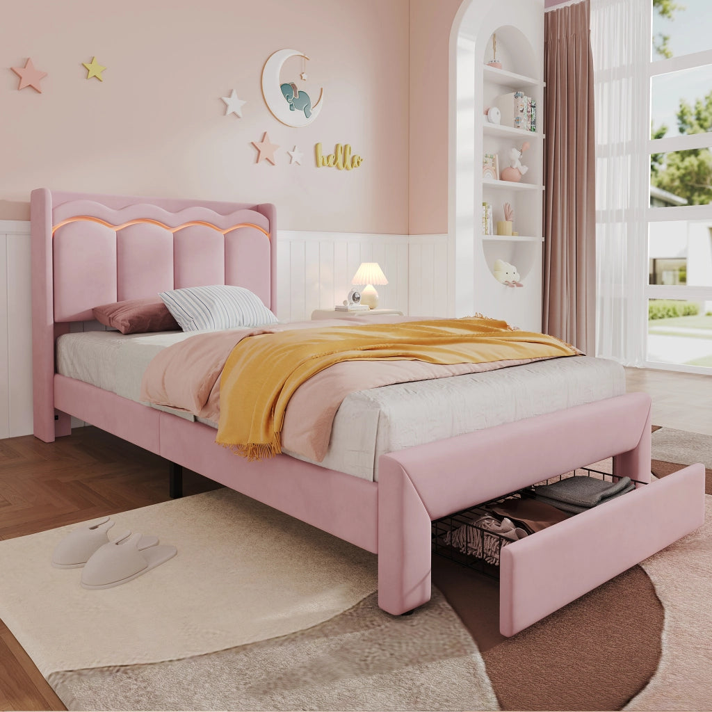 letto imbottito velluto rosa 90 x 200 cm